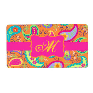 Étiquette Orange Modern Paisley Whimsy Pattern