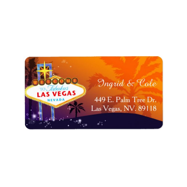 Étiquette Orange Purple Las Vegas Adresse du Mariage (Devant)