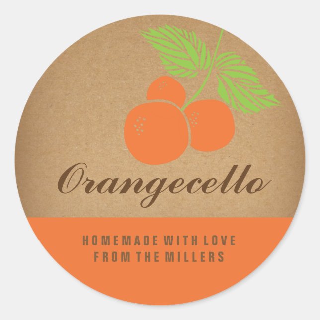 Étiquette Orangecello, autocollant orange rond (Devant)