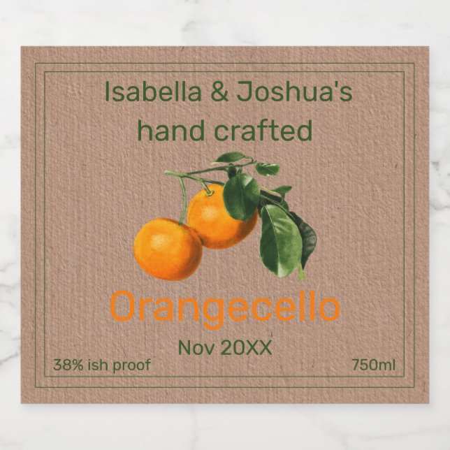 Étiquette Orangecello sur papier couleur Kraft (Étiquettes simples)