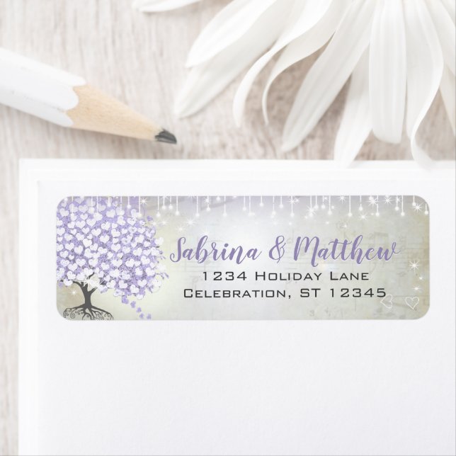 Étiquette Orchid Blush Heart Leaf Tree Lilac Adresse de reto (En situation)