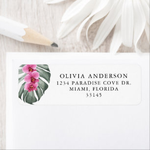 Étiquette Orchidées roses chaudes sur Monstera Tropical Flor