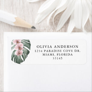 Étiquette Orchidées roses sur Monstera Tropical Floral