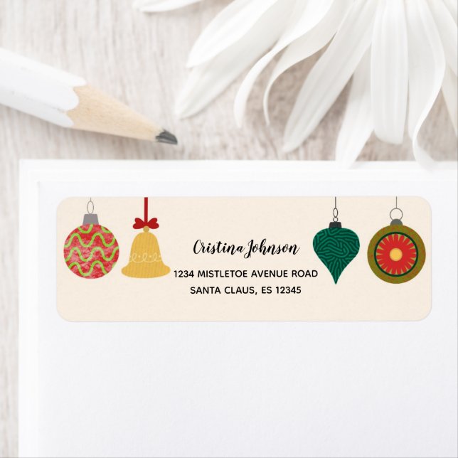 Étiquette Ornement Bauble de Noël Adresse de retour (En situation)