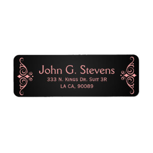 Étiquette Ornement Floral Rouge Corail Sur Noir