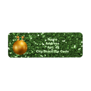 Étiquette Ornement Gold Ball Parties scintillant Green Faux