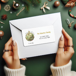 Étiquette Ornement moderne Elegant Gold Doodle de Noël