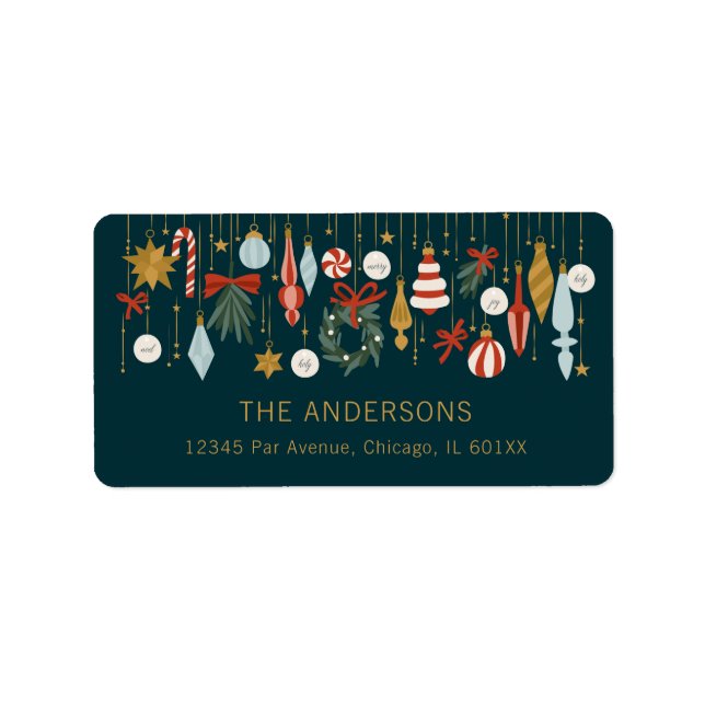 Étiquette Ornements de Noël Adresse Vacances (Devant)