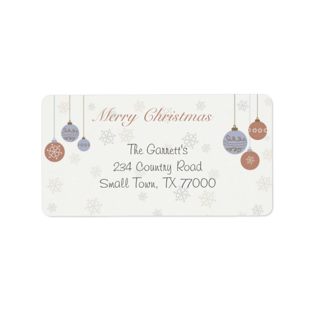 Étiquette Ornements de Noël Classic Adresse personnalisée (Devant)