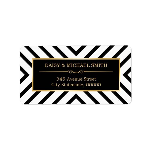Étiquette Ornements dorés de luxe moderne Motif noir blanc (Devant)