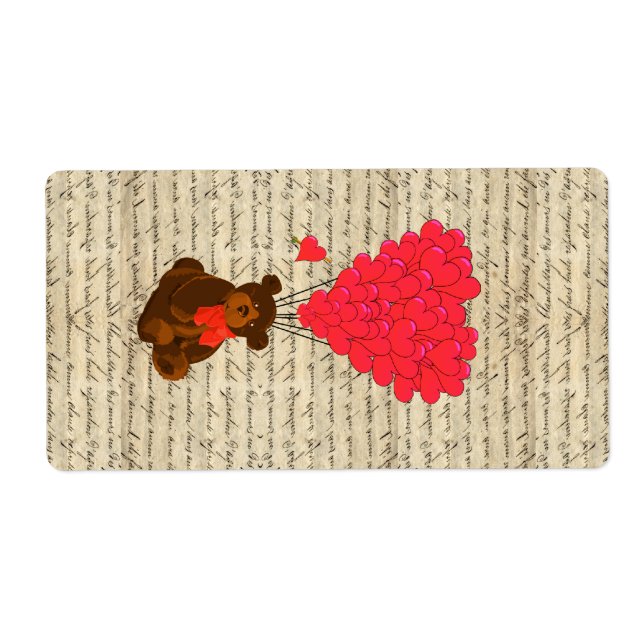 Étiquette Ours en peluche et coeur (Devant)