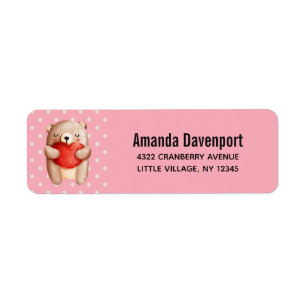 Étiquette Ours en peluche mignon portant un coeur rouge