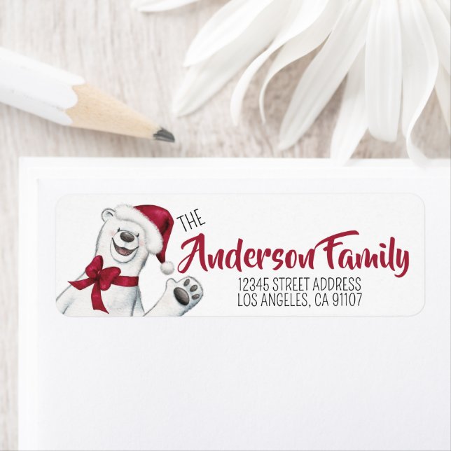 Étiquette Ours polaire de Noël festif (En situation)