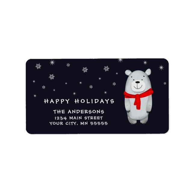 Étiquette Ours polaire Joyeuses Fêtes de Noël Retour Adresse (Devant)