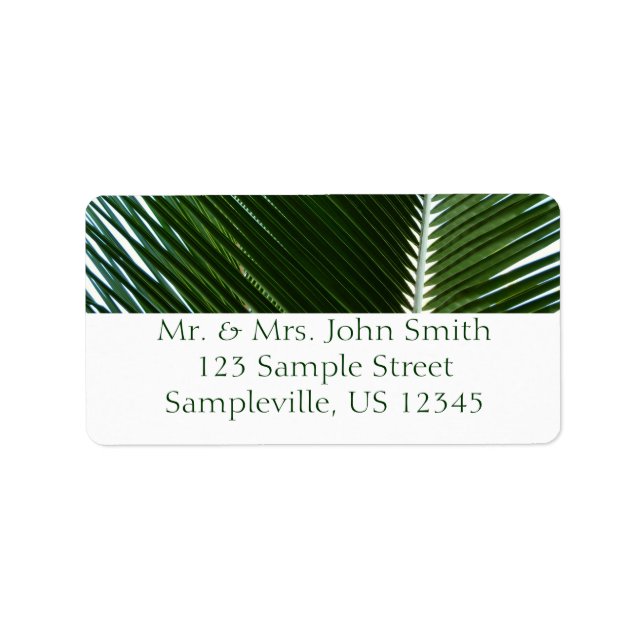 Étiquette Overlapping Palm Fronds Tropical Green Abstract (Devant)
