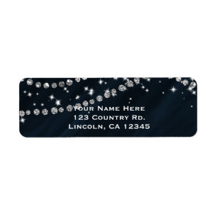 Étiquette Paillettes de luxe bleu et argent diamant