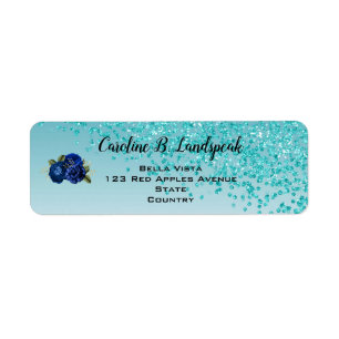 Étiquette Paillettes sarcelle, Roses Bleu Royal Sweet 16
