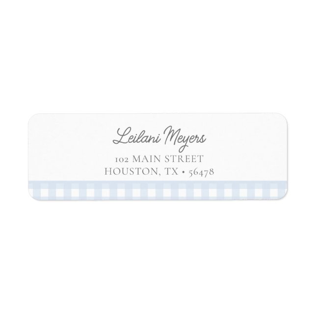 Étiquette Pale Blue En vichy Classic Boys Baby shower Adress (Devant)