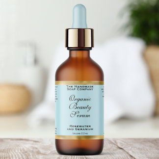 Étiquette Pale Blue & Gold Cosmetics Dropper Bottle Label