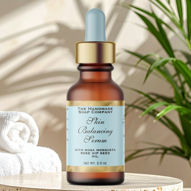 Étiquette Pale Blue & Gold Small Dropper Bottle Label  (Créateur téléchargé)