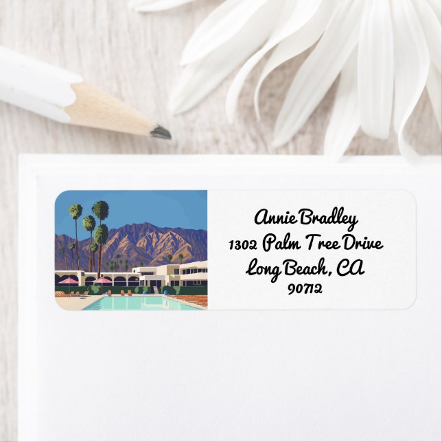 Étiquette Palm Springs California Pool Hotel Trees Adresse : (En situation)