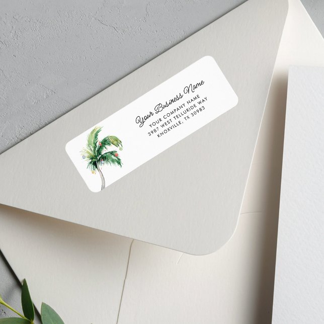 Étiquette Palm Tree Entreprise Noël Adresse de retour (Palm Tree Script Business Return Address Label)