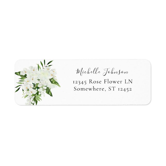 Étiquette Palme tropicale et blanc Floral Adresse de retour  (Devant)
