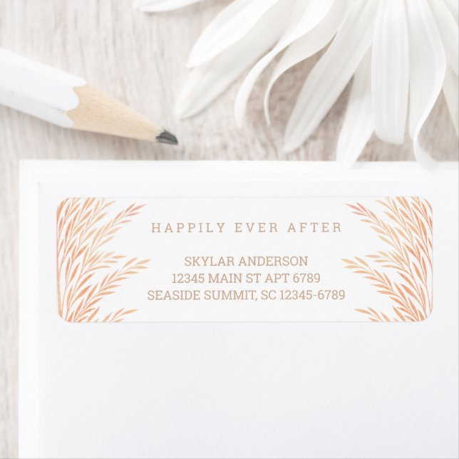 Étiquette Pampas Grass Mariage Style Aquarelle Neutre (En situation)