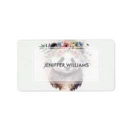 Étiquette Panda Flowers Watercolor