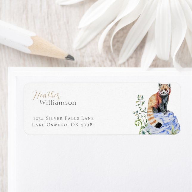 Étiquette Panda rouge aquarelle (En situation)