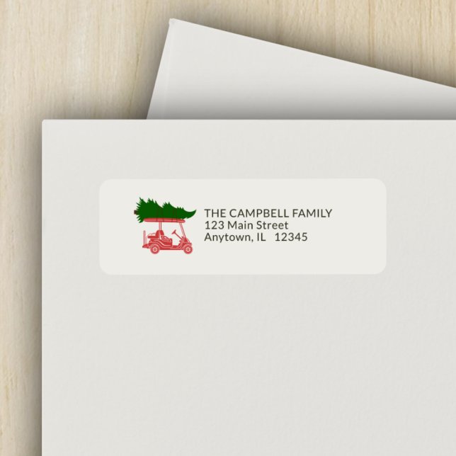 Étiquette Panier de golf avec arbre de Noël Adresse de retou (Créateur téléchargé)