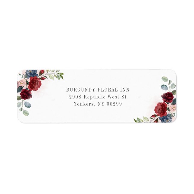 Étiquette Papier à en-tête aquarelle florale de Bourgogne (Devant)