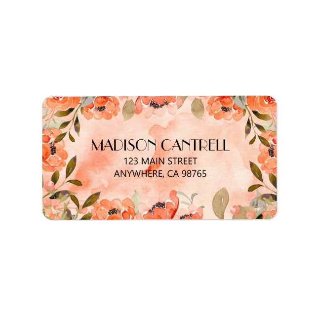 Étiquette Papier à en-tête floral orange aquarelle (Devant)