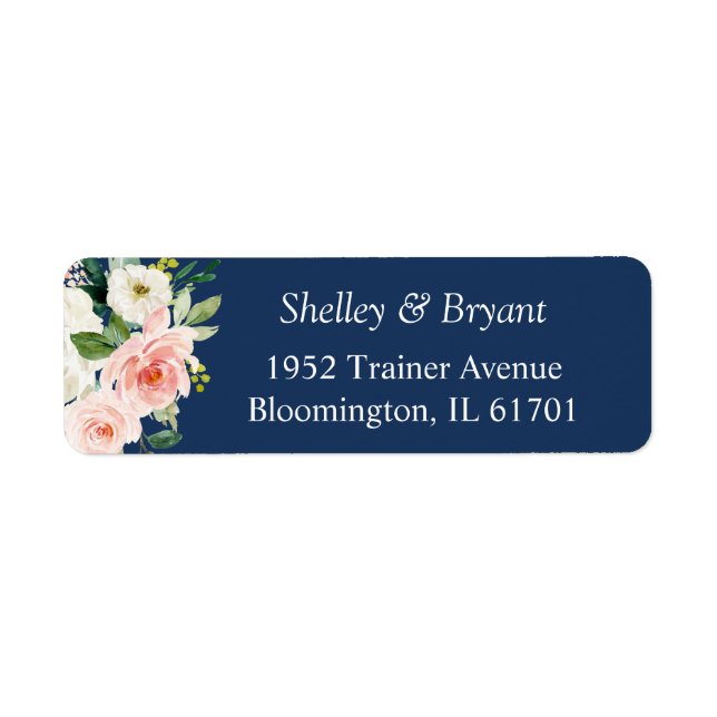 Étiquette Papier à en-tête floral rose et bleu marine (Devant)