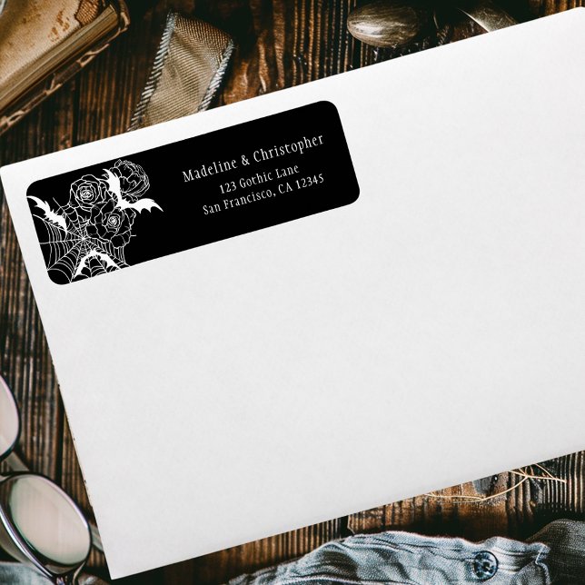 Étiquette Papier à En-tête Mariage Noir Floral Gothique Élég (Créateur téléchargé)
