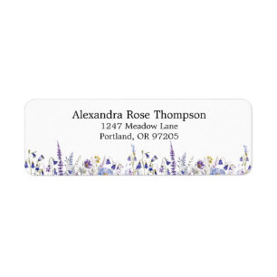 Étiquette Papier à lettre aquarelle fleur sauvage bleu viole