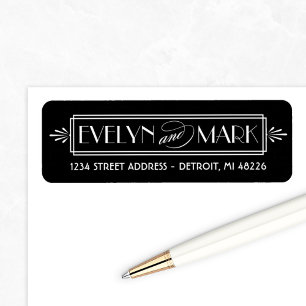 Étiquette Papier à lettre de mariage Art Déco noir avec mono