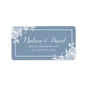 Étiquette Papier à lettres floral bleu poussiéreux