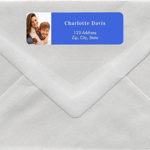 Étiquette Papier bleu roi photo adresse de retour de mariage