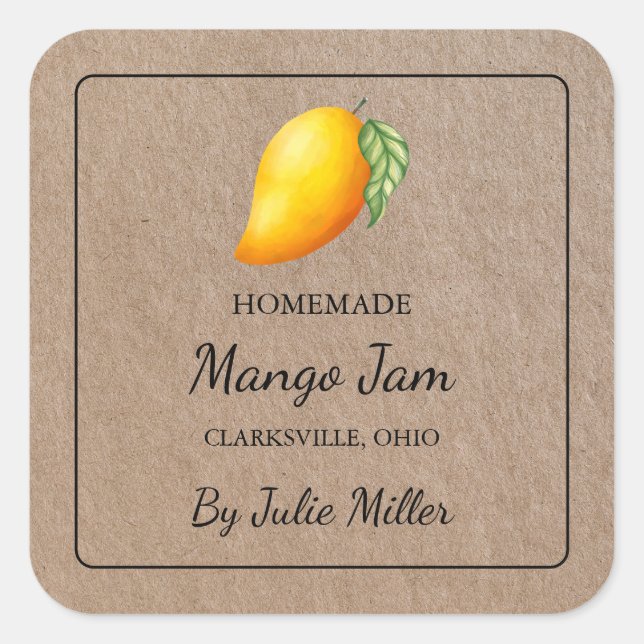Étiquette papier Carré de confiture de mangue mais (Devant)