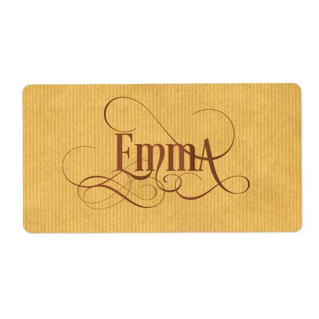 Étiquette Papier Emma Kraft Tourbillonnant Script personnali (Devant)