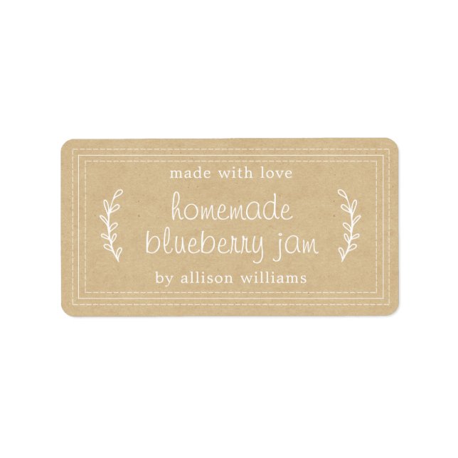 Étiquette Papier Kraft de confiture de bleuet rustique fait  (Devant)