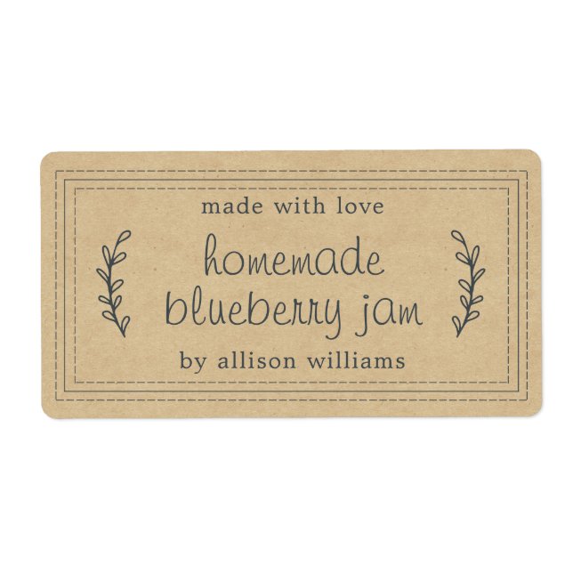 Étiquette Papier Kraft de confiture de bleuet rustique fait  (Devant)