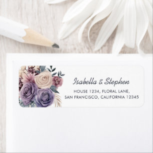 Étiquette Papier Peint Fleurs Rose Violet Adresse de Retour