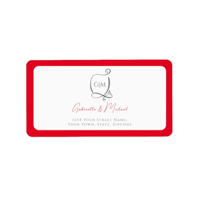 Étiquette Papier Rouge Cerise Simple Élégant Monogramme Adre (Devant)