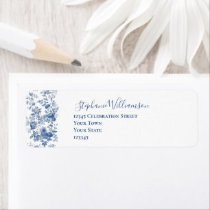 Étiquette Papier Toile Floral Bleu pour Cartes de Remercieme
