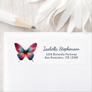 Étiquette Papillon à l'aquarelle élégant Adresse de Retour