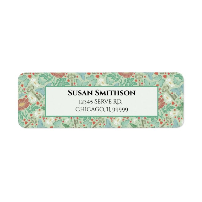 Étiquette Papillon Ancienne Clé Daisy Steampunk Adresse de R (Devant)