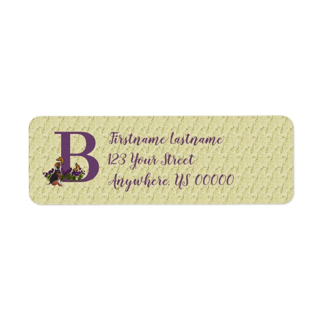 Étiquette Papillon de chiot monogramme initiale B adresse de (Devant)