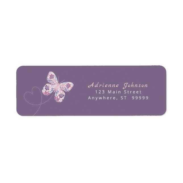 Étiquette Papillon floral avec coeur personnalisé (Devant)